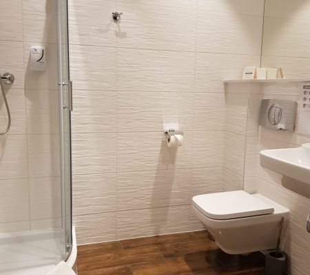 Pensjonat U Pana Cogito zdjęcie łazienki w pokoju nr 4, widoczna kabina prysznicowa, toaleta, umywalka
